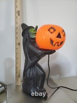 HTF Vintage 1960s Black Witch/Green Face Pumpkin Blow Mold Light Decoration RARE