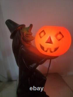 HTF Vintage 1960s Black Witch/Green Face Pumpkin Blow Mold Light Decoration RARE