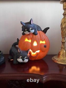 Halloween Cats Light Pumpkin Ceramic Black Cats Lamp Vintage rare