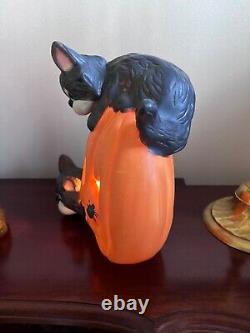 Halloween Cats Light Pumpkin Ceramic Black Cats Lamp Vintage rare