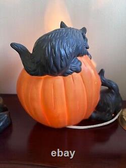 Halloween Cats Light Pumpkin Ceramic Black Cats Lamp Vintage rare