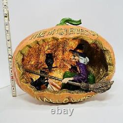Halloween Diorama Pumpkin With Witch Cat Owl Vintage RARE Bethany Lowe Inspired