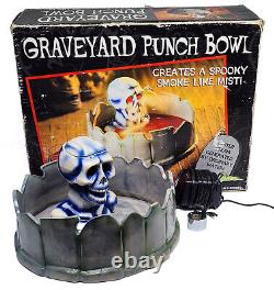 Halloween Graveyard Punch Bowl Skull Spooky Mist Fog Candy Bowl Rare Vintage