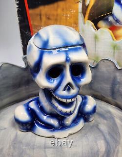 Halloween Graveyard Punch Bowl Skull Spooky Mist Fog Candy Bowl Rare Vintage