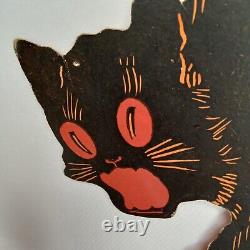 Halloween Howling Black Cat Orange Eyes Die-Cut Card Stock Dennison 1920s Rare