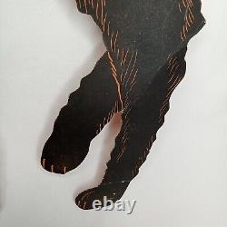 Halloween Howling Black Cat Orange Eyes Die-Cut Card Stock Dennison 1920s Rare