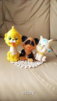 Halloween Rare Vintage Sofubi 3 pieces Panda Lion Dog Rubber Doll Figure Animal