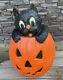 Halloween Vtg 1994 Tpi Blow Mold Black Cat In Pumpkin Large 28 With Light Rare