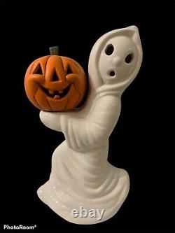 Halloween Vintage Ceramic Ghost with Pumpkin Jack O Lantern 12 Light Up RARE