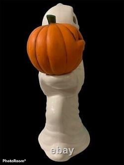 Halloween Vintage Ceramic Ghost with Pumpkin Jack O Lantern 12 Light Up RARE