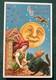 Halloween Vintage Winsch Postcard, 1920's, Witch Threatens Cat With Broom, Rare