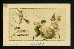 Halloween postcard Winsch 9.7-2 Witch children JOL fantasy Vintage 1915 RARE