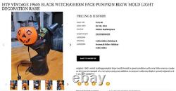 Htf Vintage 1960s Black Witch/green Face Pumpkin Blow Mold Light Decoration Rare