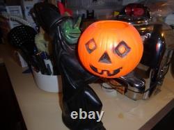 Htf Vintage 1960s Black Witch/green Face Pumpkin Blow Mold Light Decoration Rare