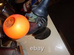 Htf Vintage 1960s Black Witch/green Face Pumpkin Blow Mold Light Decoration Rare