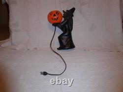 Htf Vintage 1960s Black Witch/green Face Pumpkin Blow Mold Light Decoration Rare
