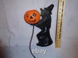 Htf Vintage 1960s Black Witch/green Face Pumpkin Blow Mold Light Decoration Rare