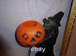 Htf Vintage 1960s Black Witch/green Face Pumpkin Blow Mold Light Decoration Rare