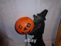 Htf Vintage 1960s Black Witch/green Face Pumpkin Blow Mold Light Decoration Rare
