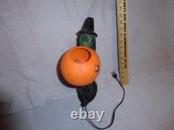 Htf Vintage 1960s Black Witch/green Face Pumpkin Blow Mold Light Decoration Rare