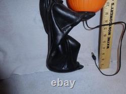 Htf Vintage 1960s Black Witch/green Face Pumpkin Blow Mold Light Decoration Rare