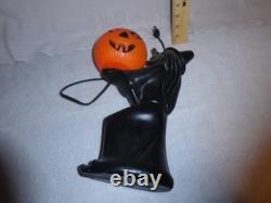 Htf Vintage 1960s Black Witch/green Face Pumpkin Blow Mold Light Decoration Rare
