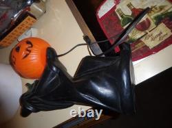Htf Vintage 1960s Black Witch/green Face Pumpkin Blow Mold Light Decoration Rare