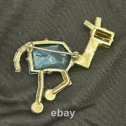 MAZER Large Blue Glass Art Deco Horse Vintage Figural Brooch Pin RARE