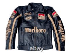 Marlboro Men Leather Jacket Vintage Racing Rare Motorcycle Biker Racer Jackets