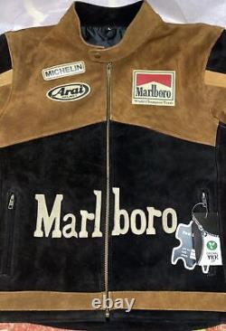 Men Marlboro Leather Jacket Vintage Racing Rare Biker Motorcycle Leather Jacket
