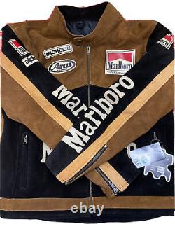 Men Marlboro Leather Jacket Vintage Racing Rare Biker Motorcycle Leather Jacket