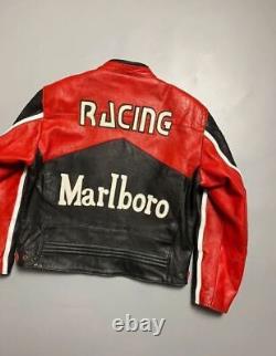Men Marlboro Leather Jacket Vintage Racing Rare Motorcycle Biker Leather Jacket