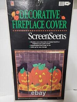 NEW IN BOX RARE Vintage Halloween Pumpkins Wood Fall Fireplace Cover Screen