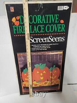 NEW IN BOX RARE Vintage Halloween Pumpkins Wood Fall Fireplace Cover Screen