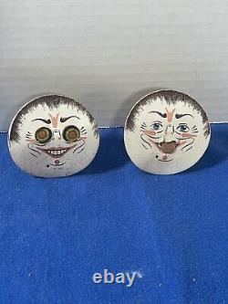 Pair Rare Vintage German Halloween Mechanical Figures 1920's Eyes Tongue Move