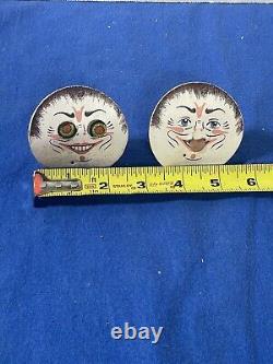 Pair Rare Vintage German Halloween Mechanical Figures 1920's Eyes Tongue Move