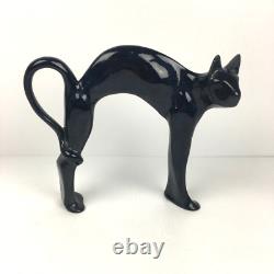 Pair of Vtg MCM Cat Figurines Black & White Ceramic RARE 9X8 Halloween Cats
