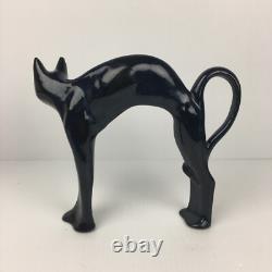 Pair of Vtg MCM Cat Figurines Black & White Ceramic RARE 9X8 Halloween Cats
