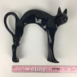 Pair of Vtg MCM Cat Figurines Black & White Ceramic RARE 9X8 Halloween Cats