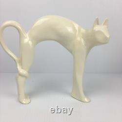 Pair of Vtg MCM Cat Figurines Black & White Ceramic RARE 9X8 Halloween Cats
