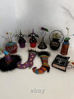 Pier 1 Lot 10 Ornaments & Tree Halloween Glitter Hocus Pocus Bat vintage rare