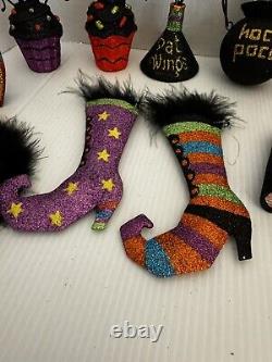 Pier 1 Lot 10 Ornaments & Tree Halloween Glitter Hocus Pocus Bat vintage rare