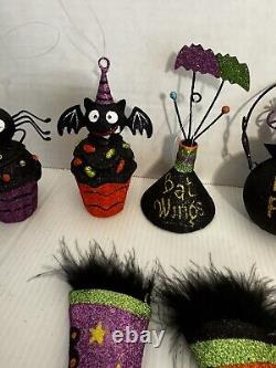 Pier 1 Lot 10 Ornaments & Tree Halloween Glitter Hocus Pocus Bat vintage rare