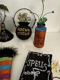 Pier 1 Lot 10 Ornaments & Tree Halloween Glitter Hocus Pocus Bat vintage rare