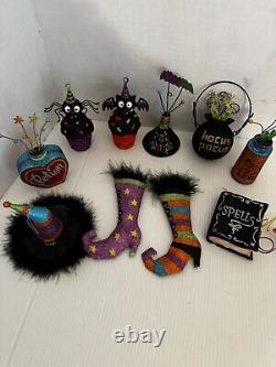 Pier 1 Lot 10 Ornaments & Tree Halloween Glitter Hocus Pocus Bat vintage rare