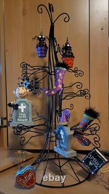 Pier One Imports RARE Vintage Black Metal Halloween Tree With Glitter Ornaments