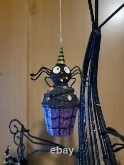 Pier One Imports RARE Vintage Black Metal Halloween Tree With Glitter Ornaments