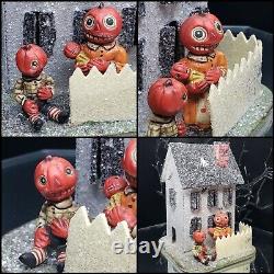 Poliwoggs Haunted House Miniature 4 inch Pumpkin Halloween Putz Style RARE VTG