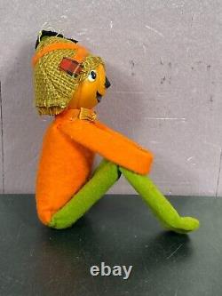 Pumpkin Knee Hugger Scarecrow with black owl Halloween Japan Vintage Pixie Sitter