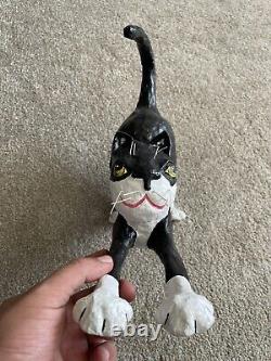 RARE 1995 Vintage Halloween Paper Mache Black Cat Pouncing Signed Jeanie Schiff